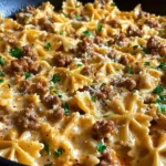 Cajun Cream Cheese Alfredo Bowties with Spiced Ground Beef