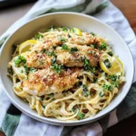 Romano Chicken with Lemon Garlic Pasta
