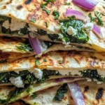 Mediterranean Quesadillas with Spinach Feta Mozzarella and Red Onion