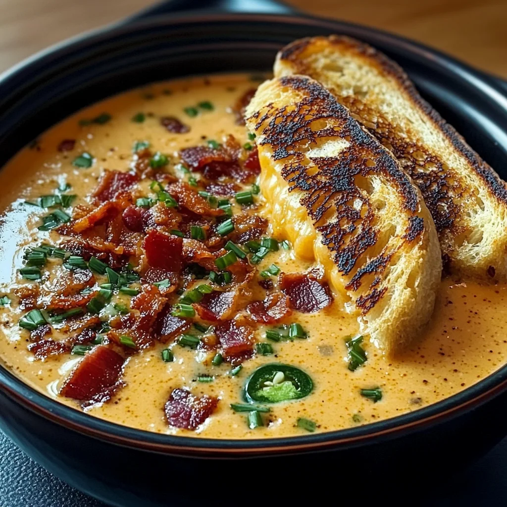 Spicy Jalapeño Popper Soup with Grilled Cheese Dippers