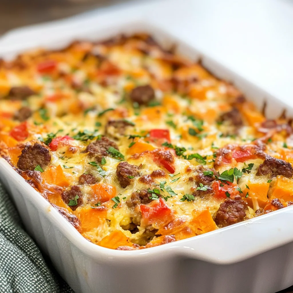 Sweet Potato, Sausage and Egg Breakfast Casserole